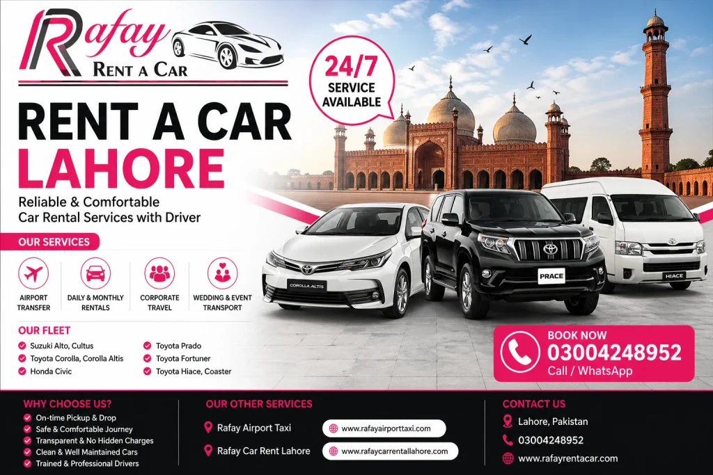 rent a car Lahore Toyota Corolla Prado Hiace with driver Rafay